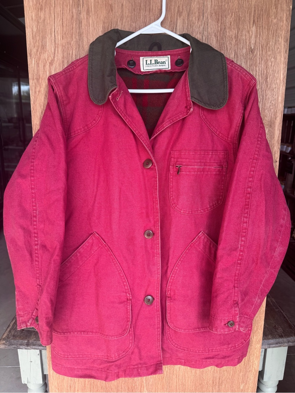 Vintage L.L. Bean Barn Jacket Women’s Large Red Canvas Wool Lined Corduroy